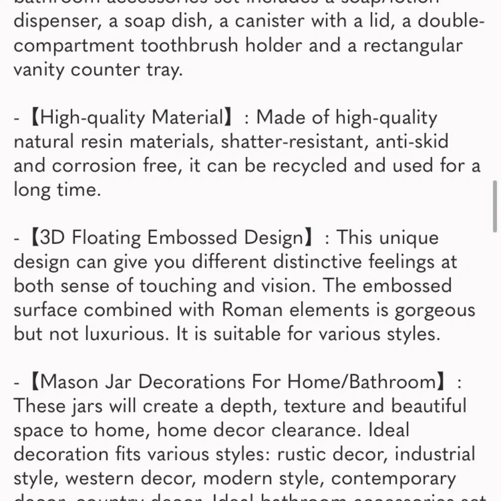 Luxspire Bathroom Accessory Sets 5 Pcs, 3D Resin Vanity Tray, White